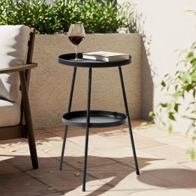 2-Tier Round Metal Side Table, 12.6" Small End Table with Double Tray Storage, Modern Black Accent Table with Adjustable Feet
