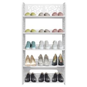 5 Tier Carved Shoe Rack Wooden Plastic Board Freestanding Storage Organizer Shelf Space Saving Shoe Shelf for Entryway Closet Hallway Bedroom Dec