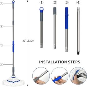 Self-Wringing Twist Mop Cotton Rotating Dry & Wet Mops with Long Handled for Floor Cleaning Kitchen Bathroom Hardwood Vinyl Tile Laminate Househo