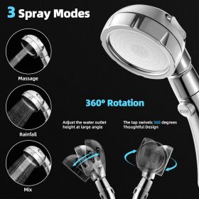 High Pressure Shower Head, 3-Settings Handheld Showerhead with ON/Off Full Shutoff Push Button and Switch to Control Flow